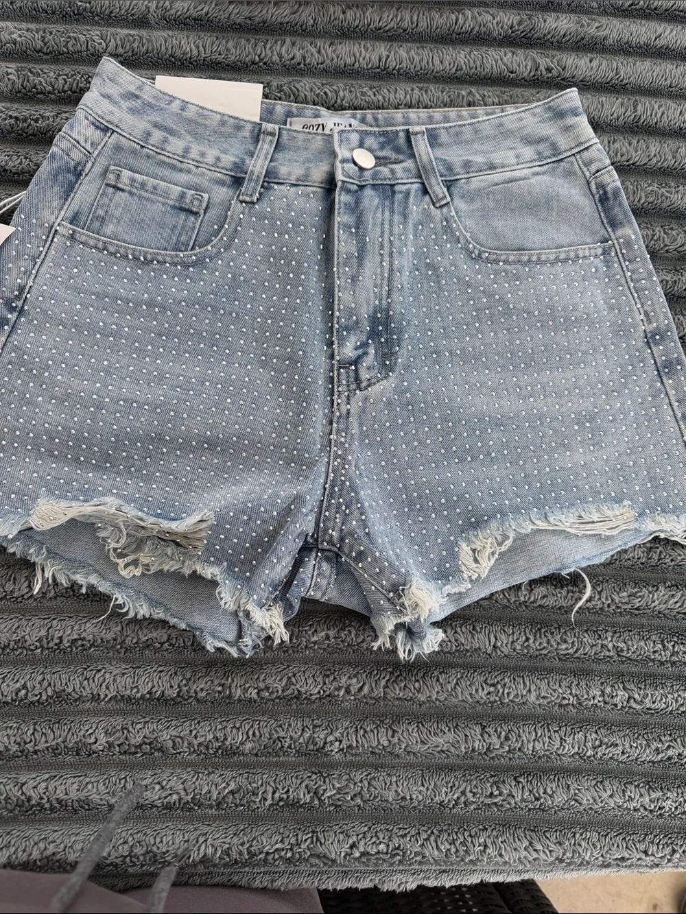 Studded Light Blue Denim Shorts